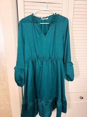 Emerald Ruffle Trim V-Neck Smock Dress - Women